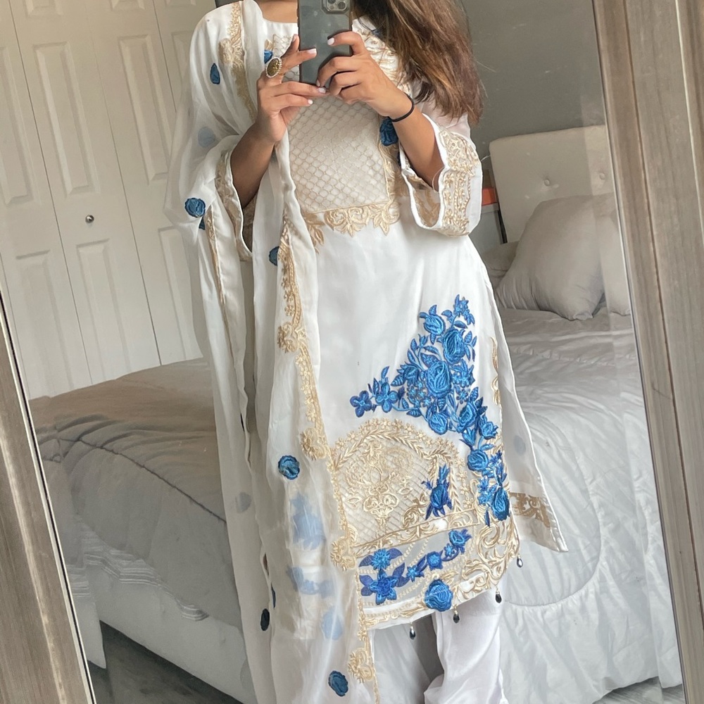 White and blue georgette salwar suit set